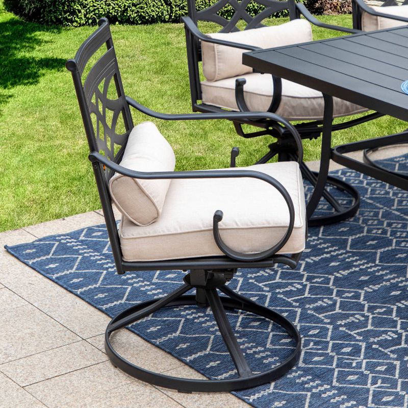 7pc Outdoor Dining Set - Swivel Chairs with Cushions, Steel Table, Umbrella Hole, Rust & Water Resistant - Captiva Designs, 5 of 15