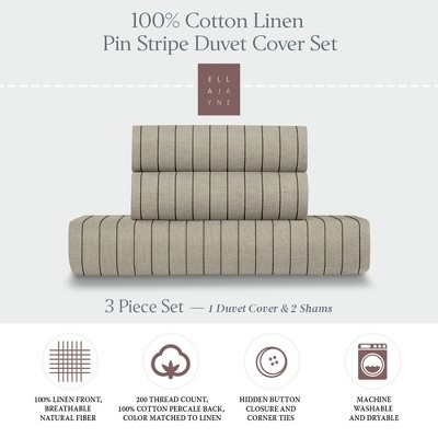 Natural Black Cotton Pinstripe King/Cal King Duvet Cover Set