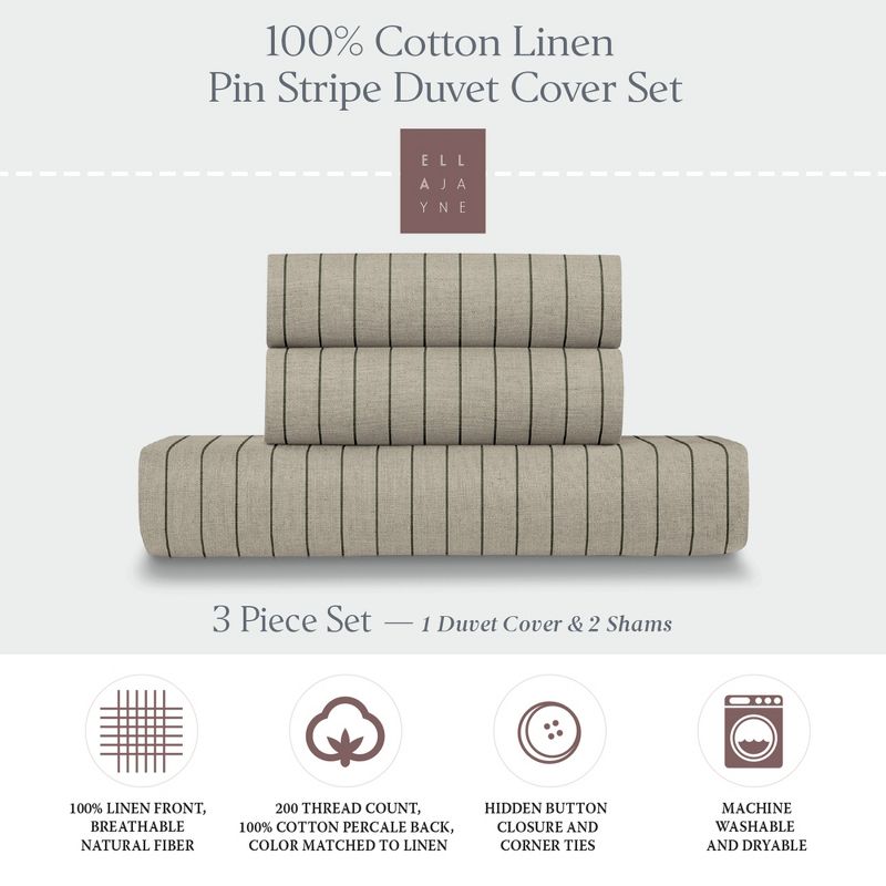 Linen Cotton Natural Black Pin Stripe Duvet Cover Set, 2 of 4