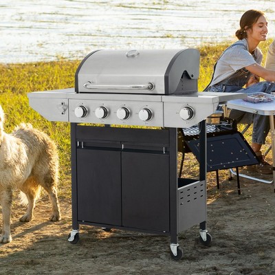 NicBex 4-Burner propane Gas BBQ Grill,46500BTU Output Outdoor Grill with SideBurner&Foldable Side Table,Enameled Cast Iron Cooking Grids