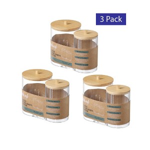 J&V TEXTILES Three Sets of Glass Qtip Holder Dispenser with Bamboo Lid - Apothecary Jars - Cotton Balls Pads Swabs Holder Jar - Bathroom Vanity - 1 of 4