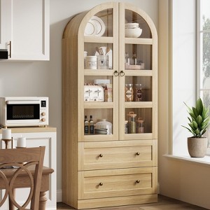 72" Tall Arched Kitchen Pantry Storage Cabinet, Modern Farmhouse Storage Cabinets with 2 Doors & Drawers - 1 of 4