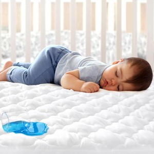Aoibox Waterproof Crib Mattress Protector Fitted Quilted Pad Soft Absorbent Noiseless White 52 x 28 Inch Machine Wash - 1 of 4