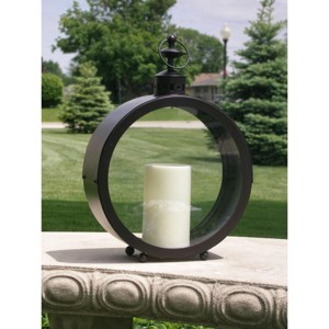 Pacific Accents Oil Rubbed Bronze Greenwich Lantern with Resin Timer Pillar Flameless Candle - 1 of 3