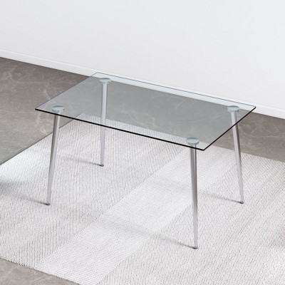 Kumasinova Modern 0.3" Tempered Glass Tabletop Dining Table for 4-6 People,Minimalist Kitchen Table with Silver/Gold Metal Legs
