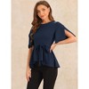 Allegra K Women's Split Half Sleeve Crew Neck Belted Casual Peplum Blouses - 4 of 4
