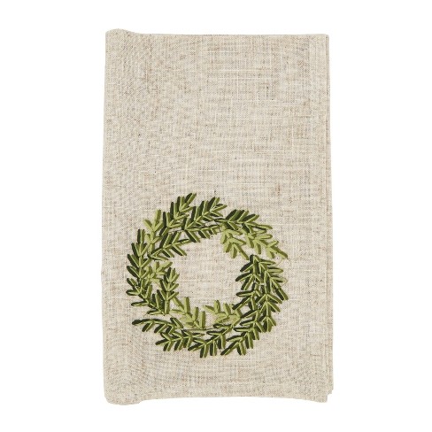 Leaf Wreath Monogrammed Embroidered Cloth Napkins - Set of 4 napkins