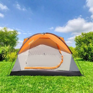 FURNIinspire Camping Tents Family Camping Tent, Outdoor Double Layers Waterproof Tent With Rainproof Top And Mesh Windows, Orange, 78.7"*78.7"*53.1" - 1 of 4