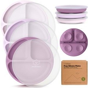 3-Pack Prep Suction Plates with Lids, 100% Silicone Baby Plates with Lid, BPA-Free Kids Divided Toddler Plates - 1 of 4