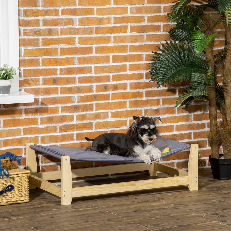 PawHut Raised Pet Bed Wooden Dog Cot with Cushion for Small Medium Sized Dogs Indoor Outdoor, 35.5" x 19.75" x 11", 3 of 7