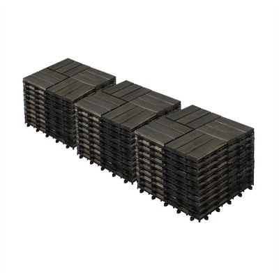 OUTSUPPLY Dark Brown Acacia Deck Tiles, 12"x12" Interlocking Outdoor Flooring for Patio & Pool