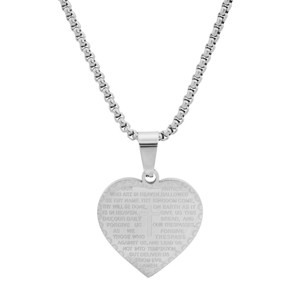 Steeltime Ladies stainless steel heart shape Our Father english prayer pendant. Color Options: Silver, Gold, Rose Gold - 1 of 4