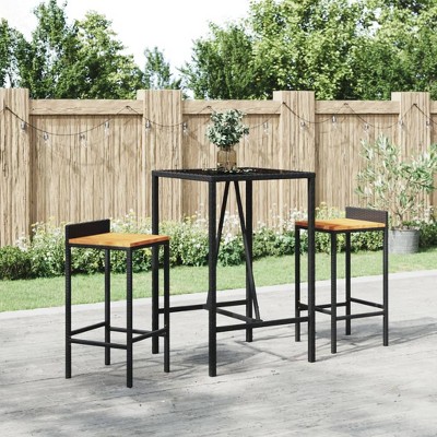 vidaXL Bar Table with Glass Top Black 27.6"x27.6"x43.3" Poly Rattan
