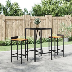 vidaXL Bar Table with Glass Top Black 27.6"x27.6"x43.3" Poly Rattan - 1 of 4