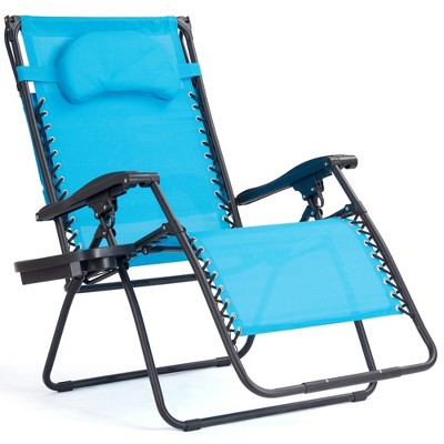 Tangkula Recling Zero Gravity Chair with Drink Tray & Sunshade, Blue