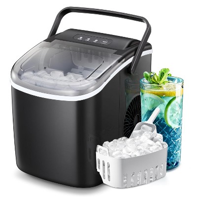 ZAFRO Countertop Ice Maker, Portable Self Cleaning Bullet Ice Maker with Handle, 9 Ice Cubes in 8 Minutes, 26Lbs in 24 Hours,  Black