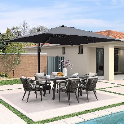 PURPLE LEAF Rectangle Patio Umbrella with Base Large Cantilever Outdoor Offset Umbrella with 360-degree Rotation for Garden Deck Backyard Pool