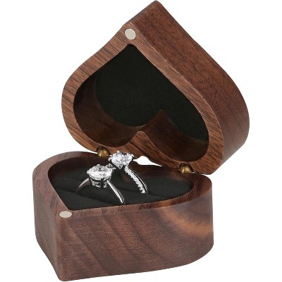 Wooden Heart Shape Ring Gift Box with Single Slot 2 Slot, for Proposal Engagement Wedding Ceremony Anniversary