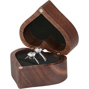 Wooden Heart Shape Ring Gift Box with Single Slot 2 Slot, for Proposal Engagement Wedding Ceremony Anniversary - 1 of 4