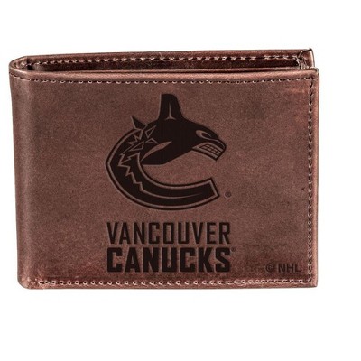 Evergreen NHL Vancouver Canucks Brown Leather Bifold Wallet Officially Licensed with Gift Box