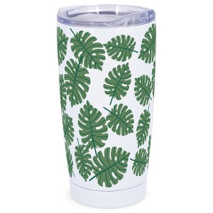 Elanze Designs 20 oz Stainless Steel On the Go Insulated Travel Tumbler With Push Top Lid, Palm Leaf Pattern White - 1 of 4