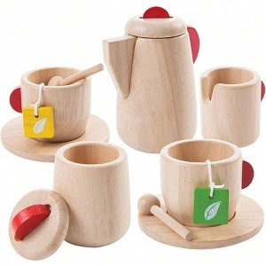 Wooden Tea Set Montessori Kitchen Toy Eco - Friendly Tea Party Set with Teapot, Cups, Saucers, Sugar Bowl - 1 of 4