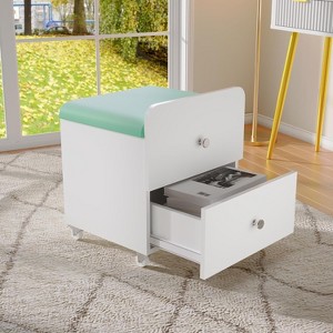 Vanity Stool Chair with Storage, Square Makeup Vanity Stool Side Table with Storage Drawer, Padded Seat for Bedroom, Living Room, Makeup Stations - 1 of 4