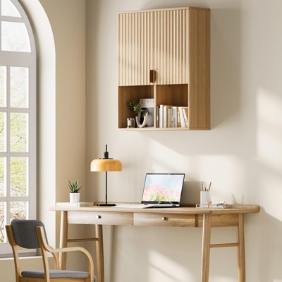 Modern Wooden 23"x29" Fluted Bathroom Wall Cabinet Over Toilet with Adjustable Shelf, Soft-Close Hinges & Natural Finish