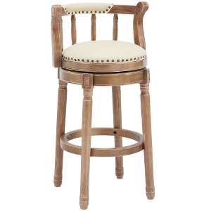 Lyngins Counter Height Bar Stool (29.5" Seat Height), 360° Swivel Bar Stool, Cow Top Leather Upholstery, Wooden Counter Stools with Curved Backrest - 1 of 4