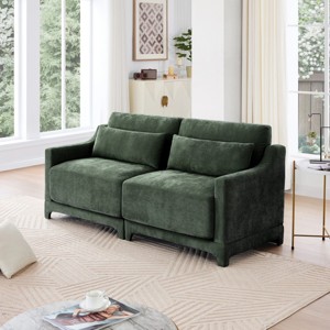 2-Seater Chenille Fabric Sofa, Wooden Frame Small Couch with 2 Lumbar Pillows, Resilient Cushion for Bedroom, Living Room – Koiai - 1 of 4