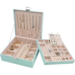 2-Layer Black Leather Jewelry Box with Removable Pad, Large Organizer Storage Case for Earrings and Other Jewelry - 1 of 4