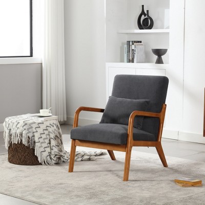 Modern Style Armchair, Solid Wood Upholstered Leisure Armchair With One Pillow