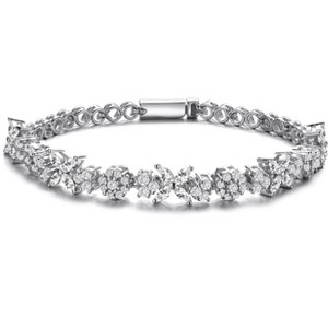 Guili Sterling Silver Rhodium Plated Clear Round and Marquise Cubic Zirconia Cluster Flower-Inspired Tennis Bracelet, Radiant Elegance - 1 of 3