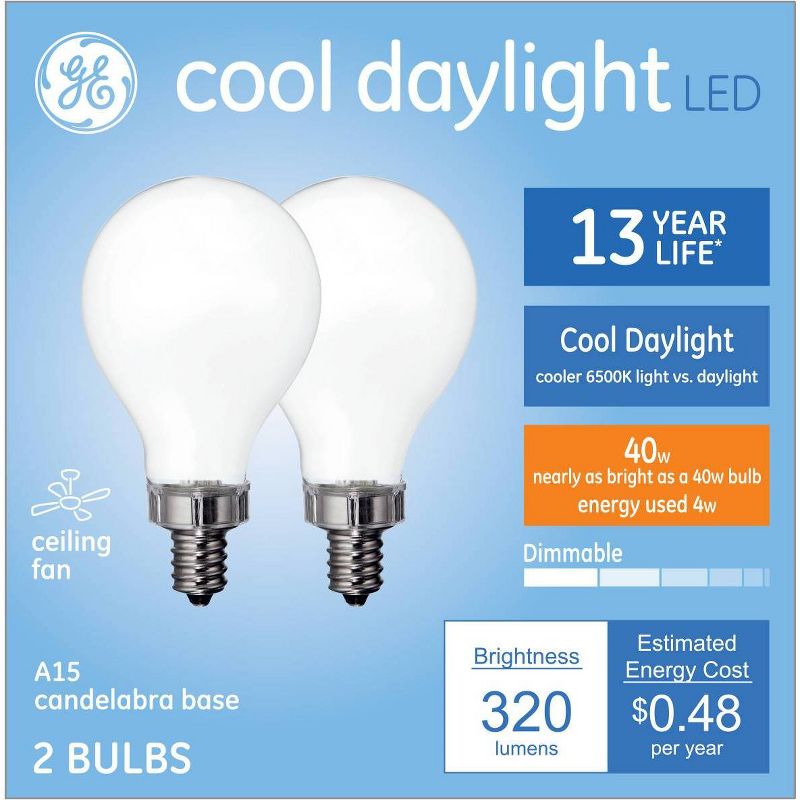 GE 2pk Cool Daylight LED 40W A15 Clear, 1 of 5