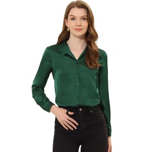 INSPIRE CHIC Women's V Neck Long Sleeve Button Down Blouse - 1 of 4