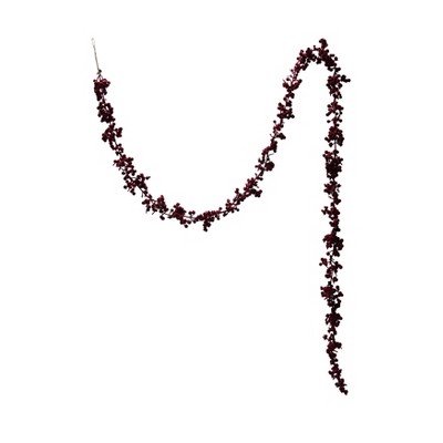 Storied Home Flocked Foam Ball Garland, Burgundy Color