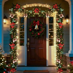 MOEPISY 9 FT Pre-Lit Christmas Garland with String Light, Red Berries, Pinecones - 1 of 4