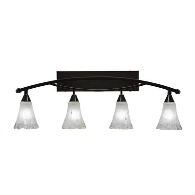 Toltec Lighting Bow 4 - Light Vanity in  Black Copper with 5.5" Fluted Frosted Crystal Shade