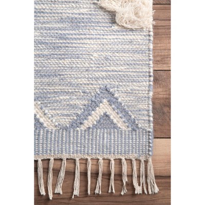 Savannah Moroccan Tasseled 6' Square Blue Wool Area Rug