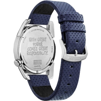 Citizen Marvel Eco-Drive featuring Spider Man 3-hand Silvertone Blue Leather Strap - image 2