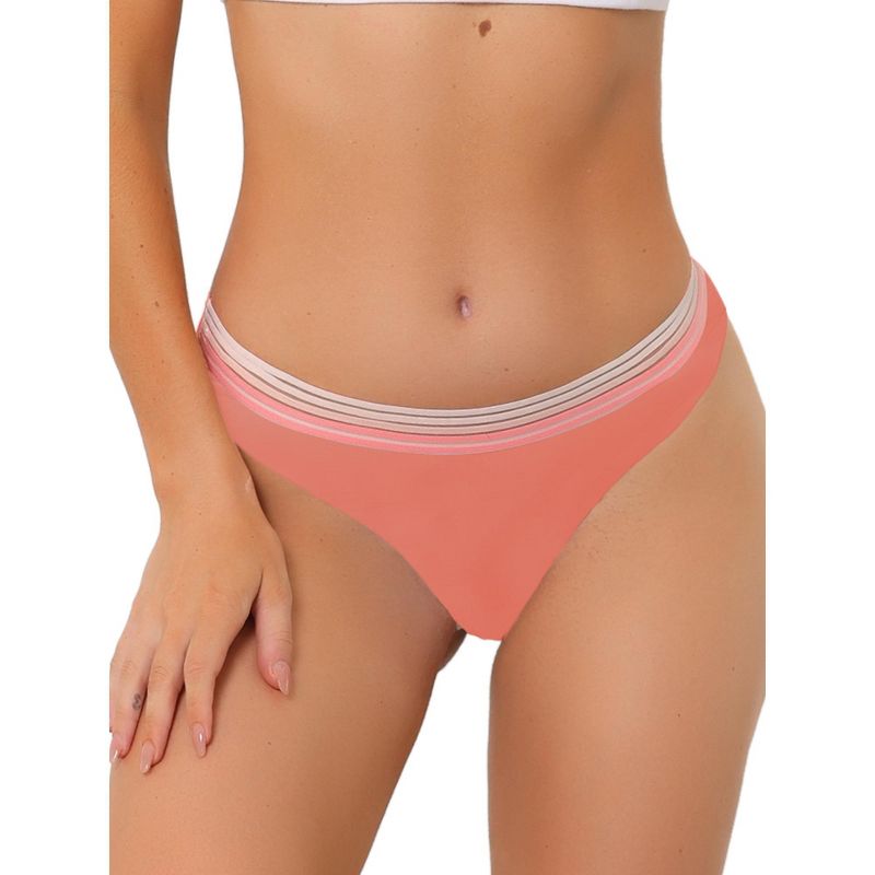 Allegra K Women's Unlined No Show Breathable Smooth Color-Block Thongs, 1 of 6