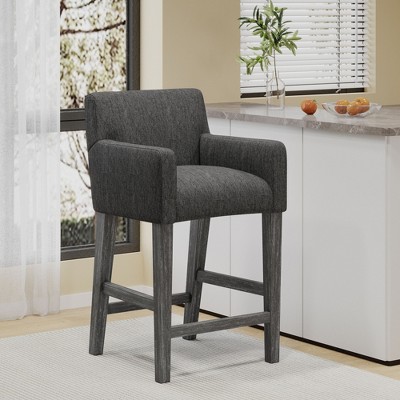 26" Upholstered Counter Stool with Armrests and Rubberwood Frame, Modern Comfortable Seating for Kitchen