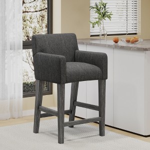 26" Upholstered Counter Stool with Armrests and Rubberwood Frame, Modern Comfortable Seating for Kitchen - 1 of 4