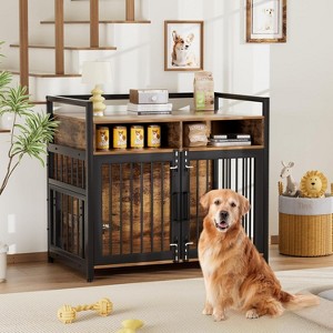 Coucheta Dog Crate Furniture - Heavy Duty Metal Kennel with Adjustable Feeders & 2 Storage Shelves for Medium Dogs - 1 of 4