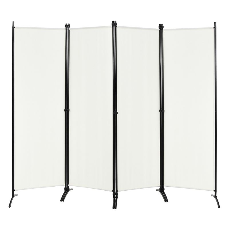 Costway 4-Panel 5.6ft Room Divider Folding Fabric Privacy Screen w/Steel Frame White\Black\Brown, 1 of 11