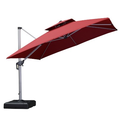 PURPLE LEAF 9/10/11/12ft Square Patio Cantilever Umbrella with Base Windproof Offset Heavy Duty Sun Umbrella for Pool Lawn Garden 360 Degree Rotation