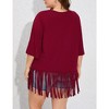Women's Plus Size Fringe Hem Short Sleeve V-Neck T Shirt Tops - 3 of 4