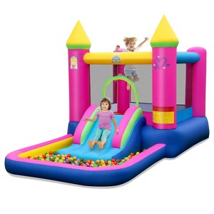 Costway 4-in-1 Kids Princess-themed Bouncer with Slide Basketball Hoop With 480W/520 Blower/Without Blower - 1 of 4