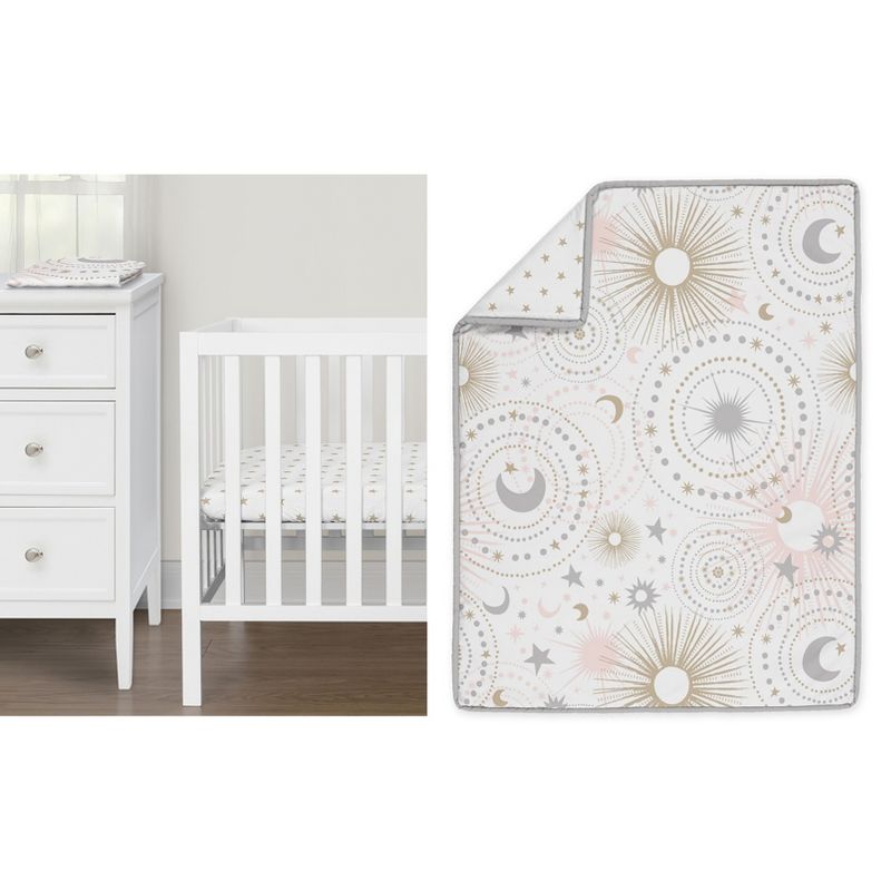 Sweet Jojo Designs Girl Baby Mini Crib Bedding Set - Celestial Pink and Gold 3pc, 1 of 7