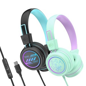 MEE audio KidJamz KJ55U (2 Pack) Safe Listening USB-C Headphones for Kids with LED Lights - 1 of 4
